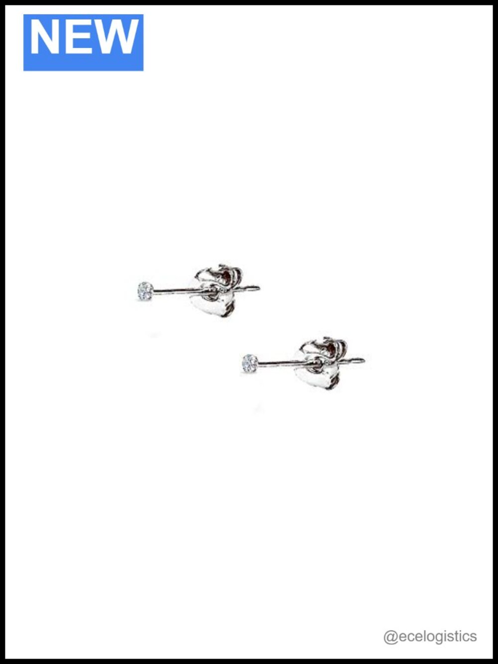 14K White Gold CZ Stud Earrings Tiny Cartilage Piercing 2mm